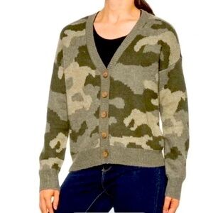 LAST CHANCE: Lucky Brand Green Fuzzy Camo Cardigan